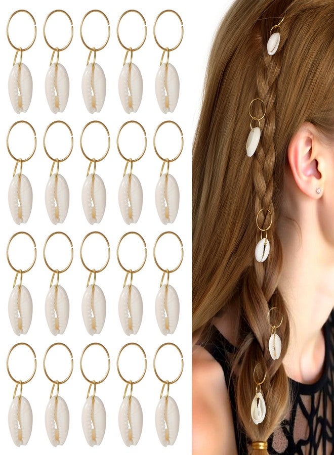 DOPENSPI 20PCS Shell Hair Clips, Cowrie Shells for Hair Seashell Hairs Accessories Seashell for Hairs Shells Braid Accessories Shell Gold HairsRings for Women Girls Braids DIY - Image 1
